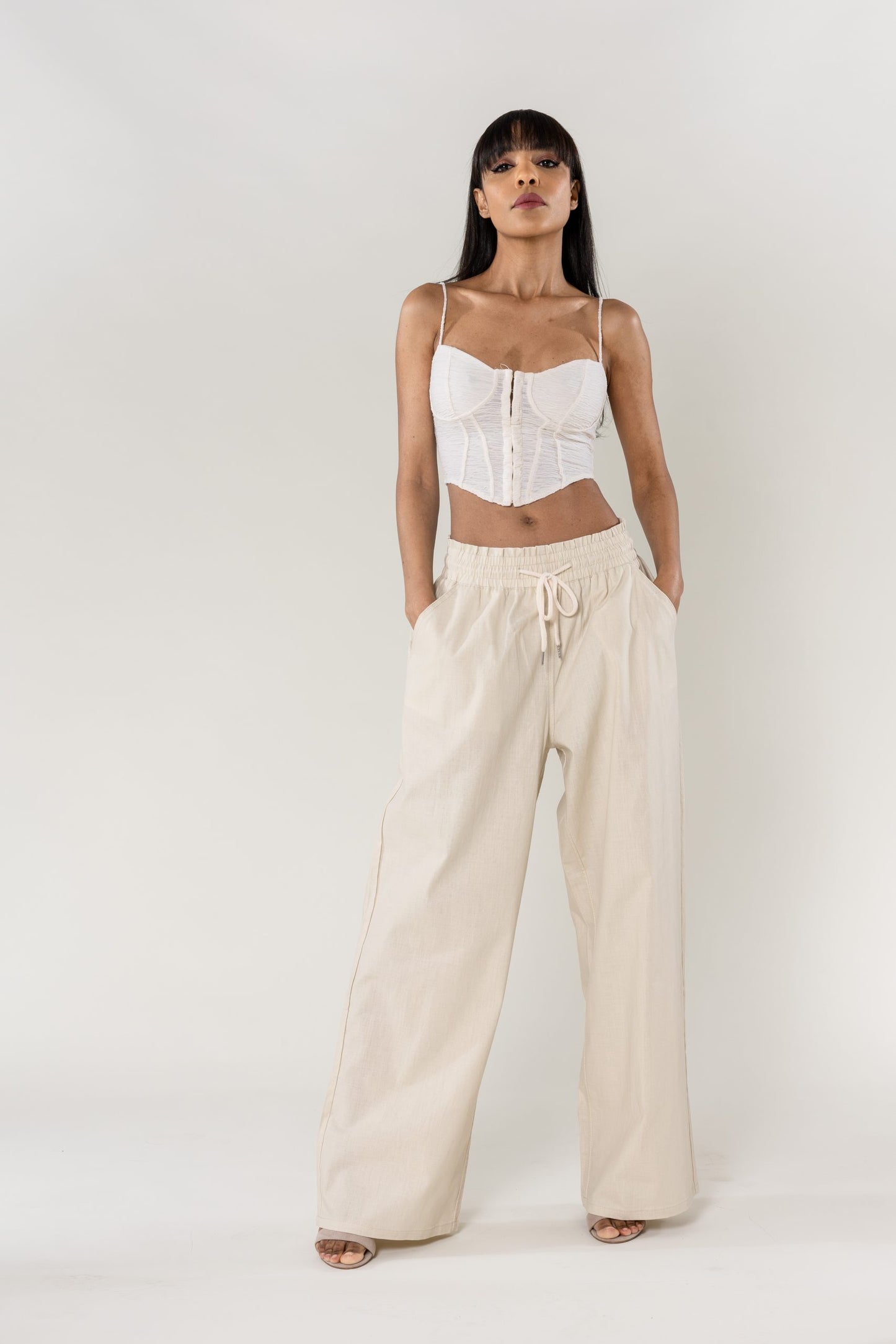 Wholesale Wide Linen Style Pants Beige