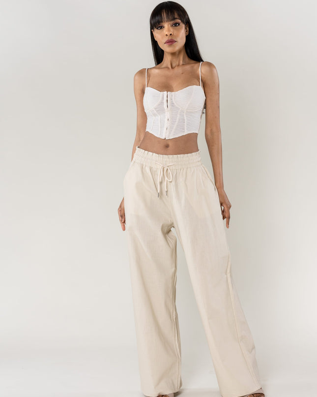 Wholesale Wide Linen Style Pants Beige