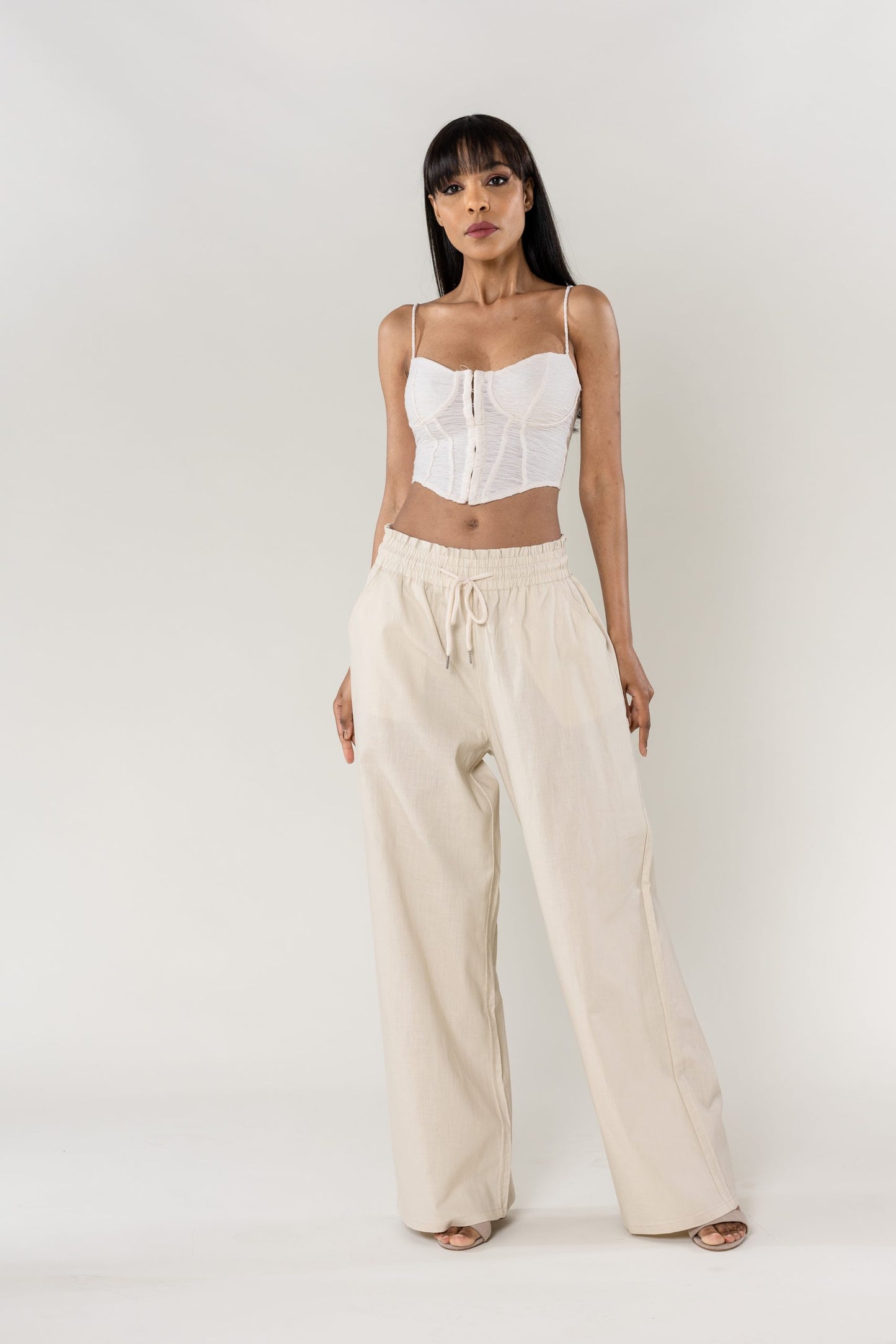 Wholesale Wide Linen Style Pants Beige