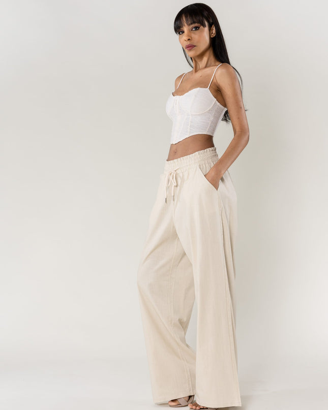 Wholesale Wide Linen Style Pants Beige