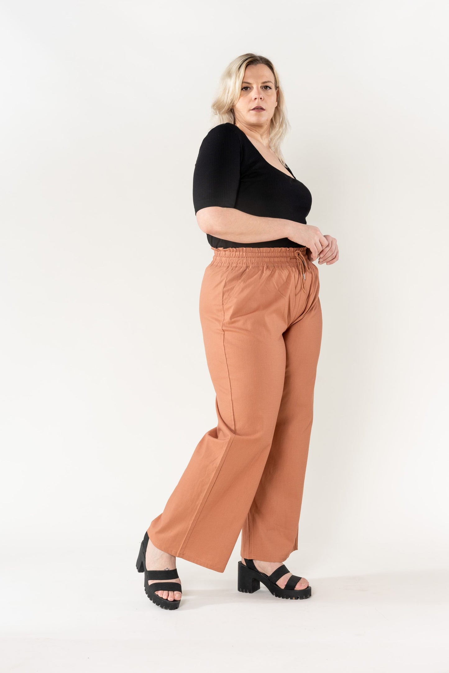 Wholesale Wide Linen Style Terracotta Pants