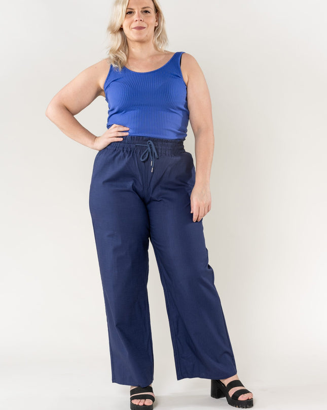 Wholesale Wide Linen Style Navy Pants