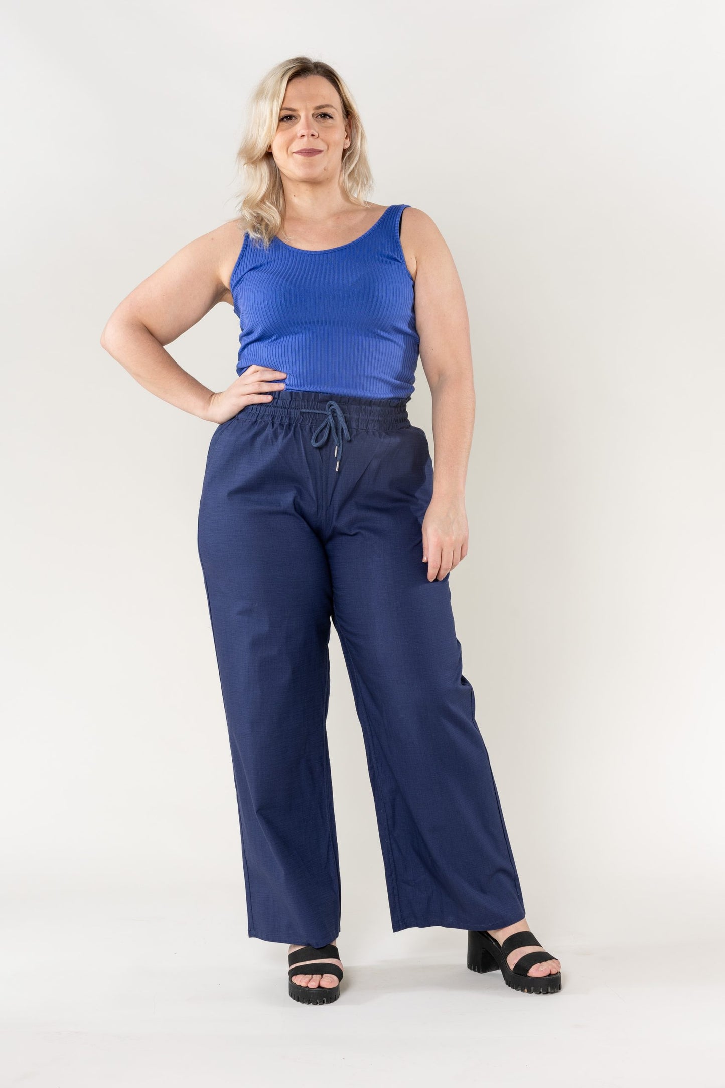 Wholesale Wide Linen Style Navy Pants