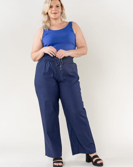 Wholesale Wide Linen Style Navy Pants