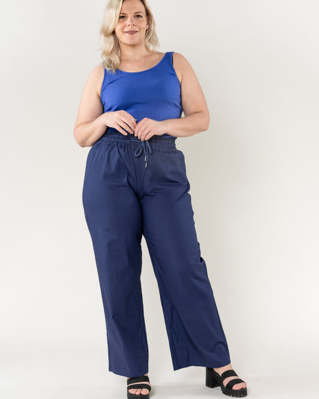 Wholesale Wide Linen Style Navy Pants