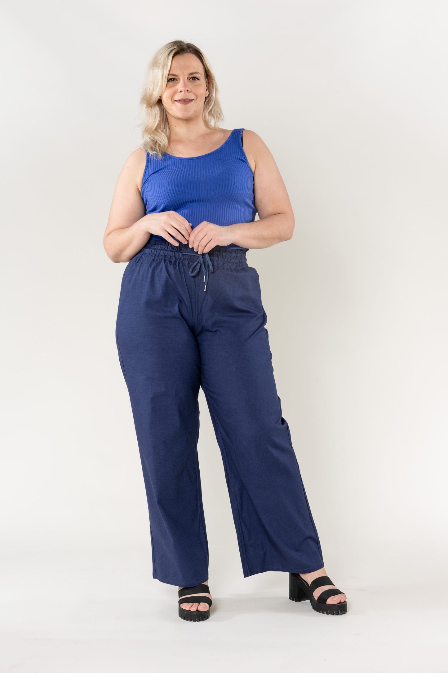 Wholesale Wide Linen Style Navy Pants