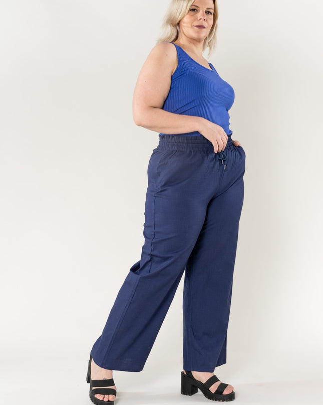 Wholesale Wide Linen Style Navy Pants