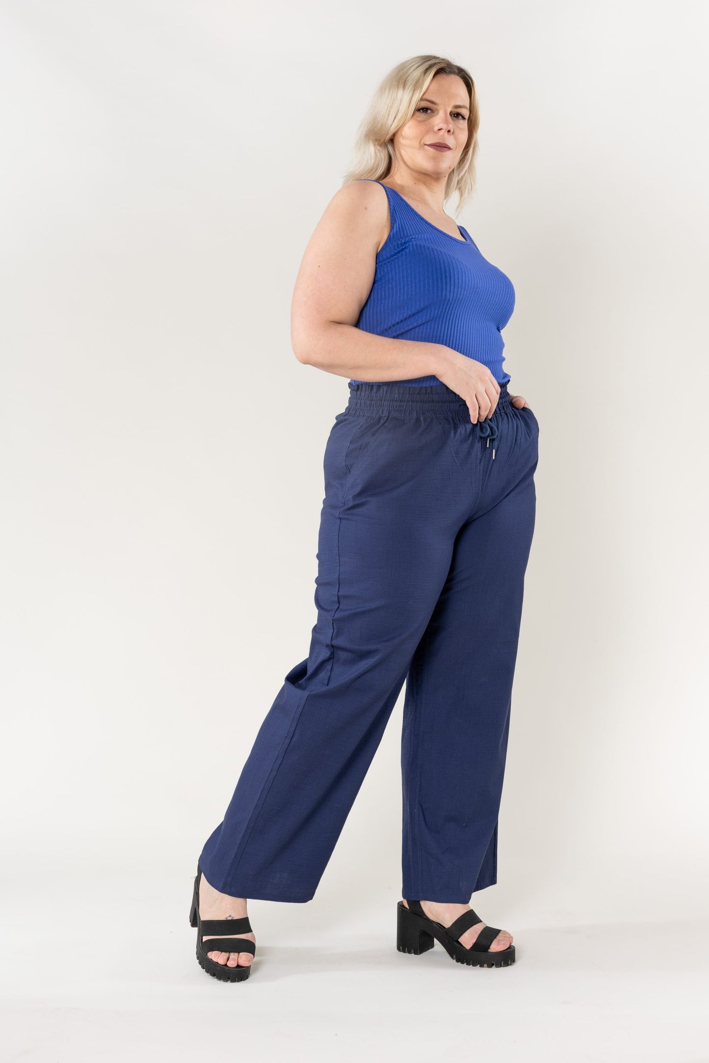 Wholesale Wide Linen Style Navy Pants