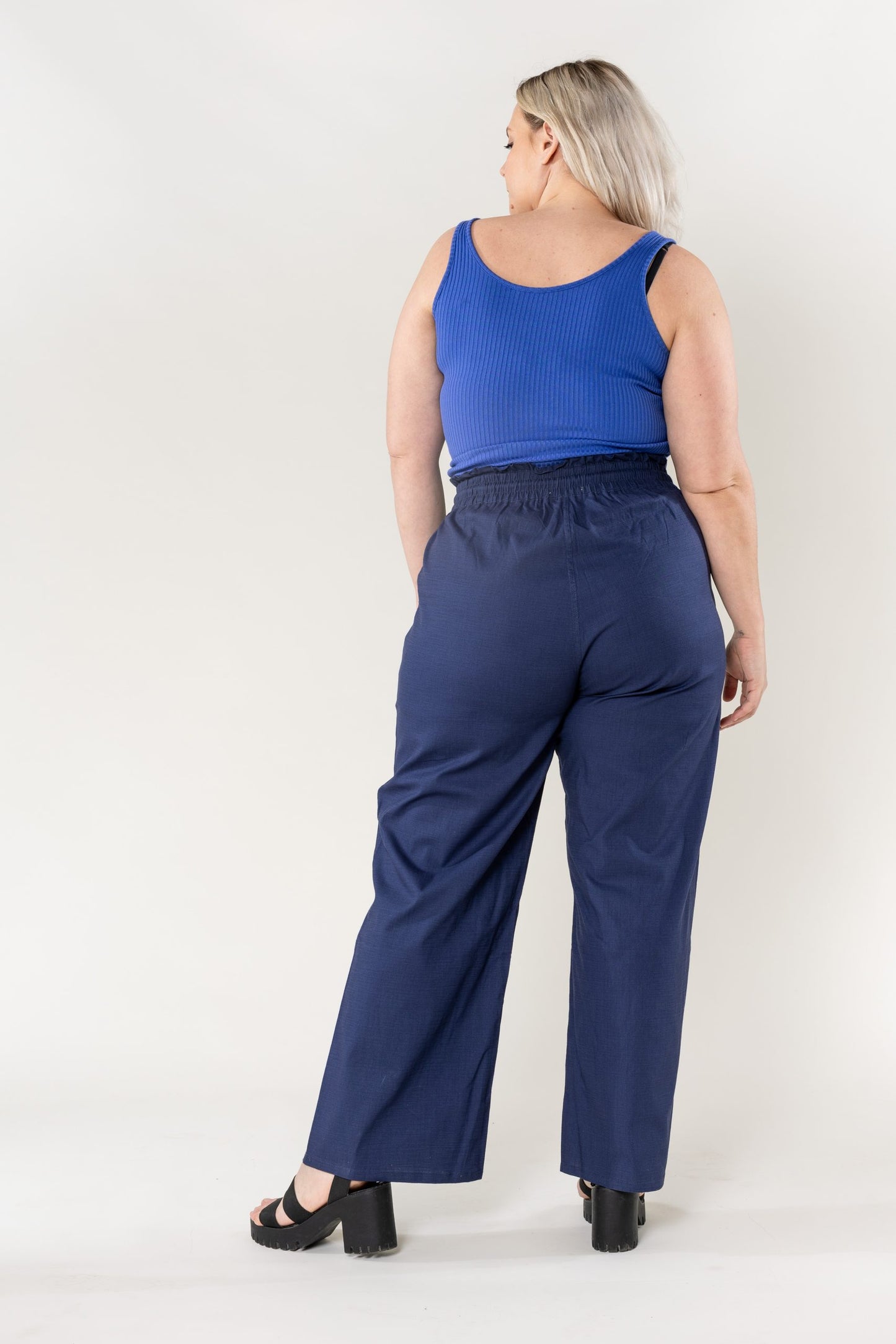 Wholesale Wide Linen Style Navy Pants