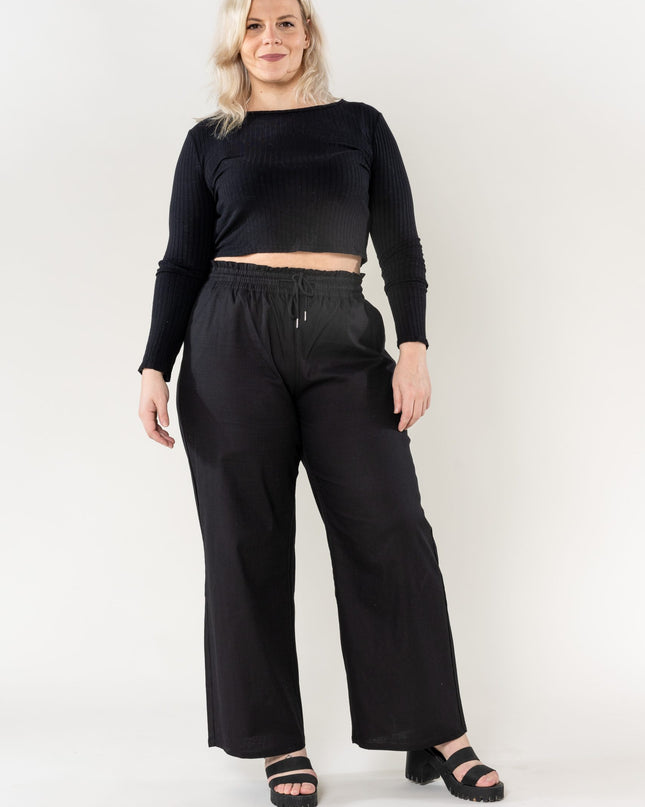 Wholesale Wide Linen Style Black Pants
