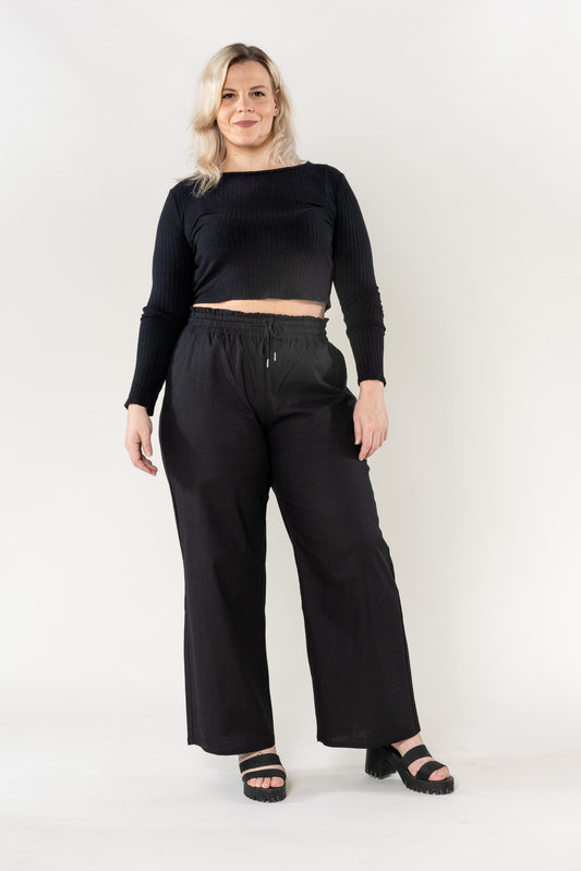 Wholesale Wide Linen Style Black Pants