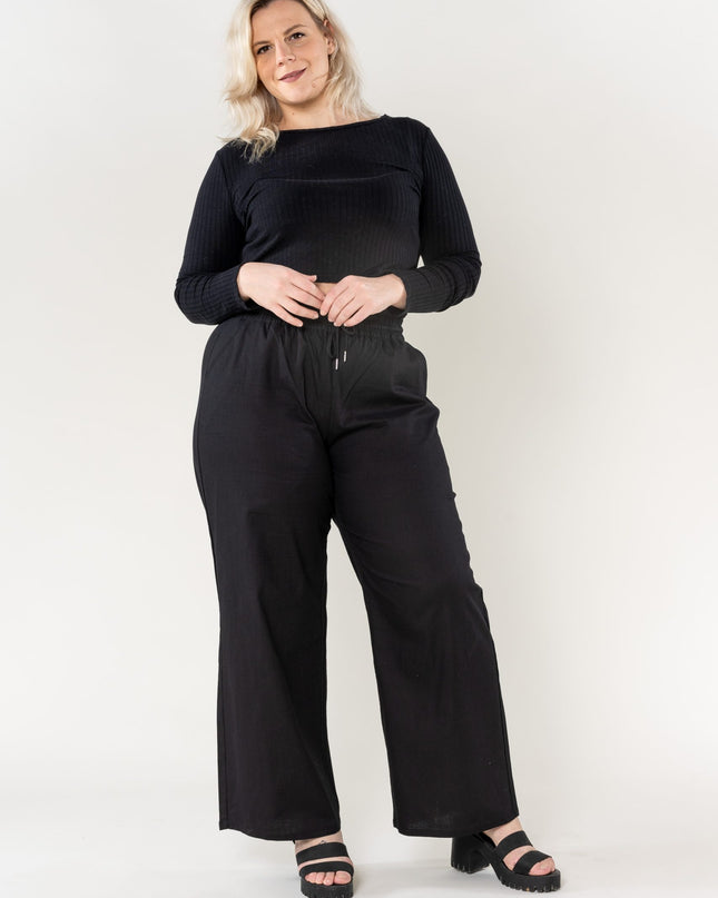 Wholesale Wide Linen Style Black Pants