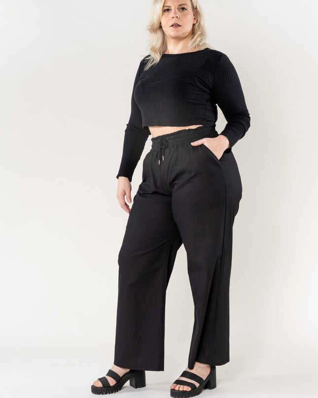 Wholesale Wide Linen Style Black Pants