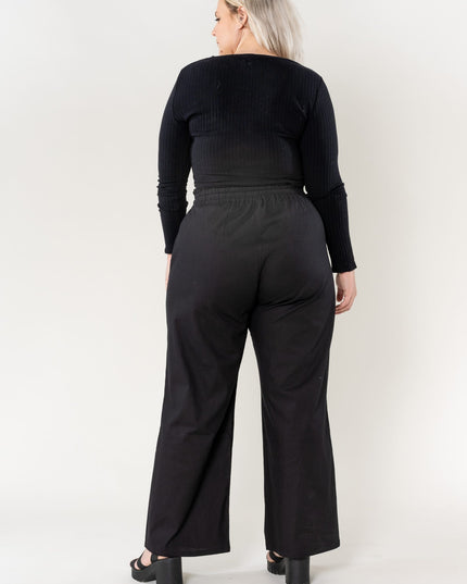 Wholesale Wide Linen Style Black Pants