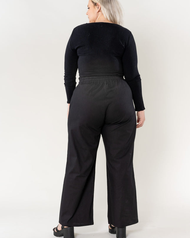 Wholesale Wide Linen Style Black Pants