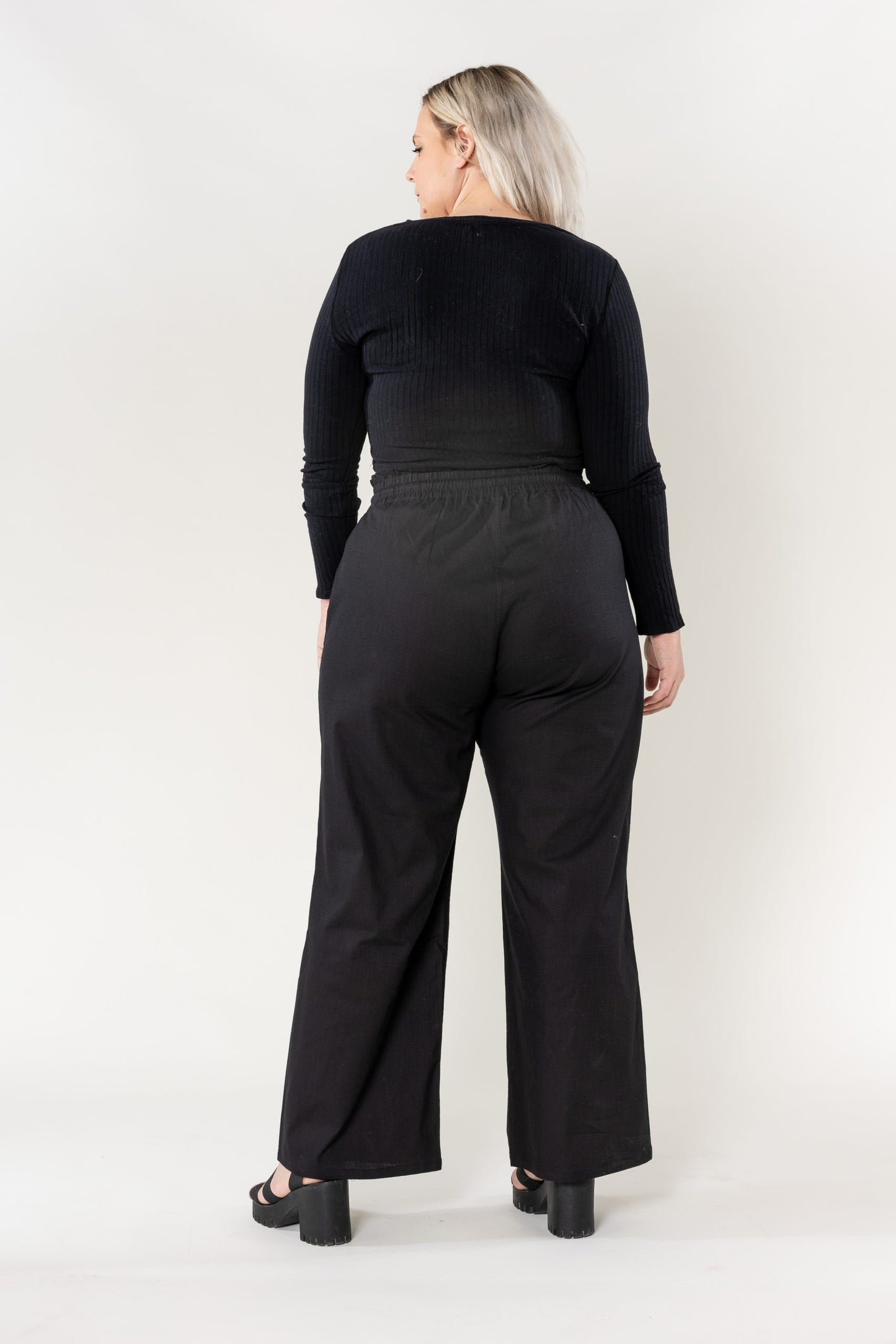 Wholesale Wide Linen Style Black Pants