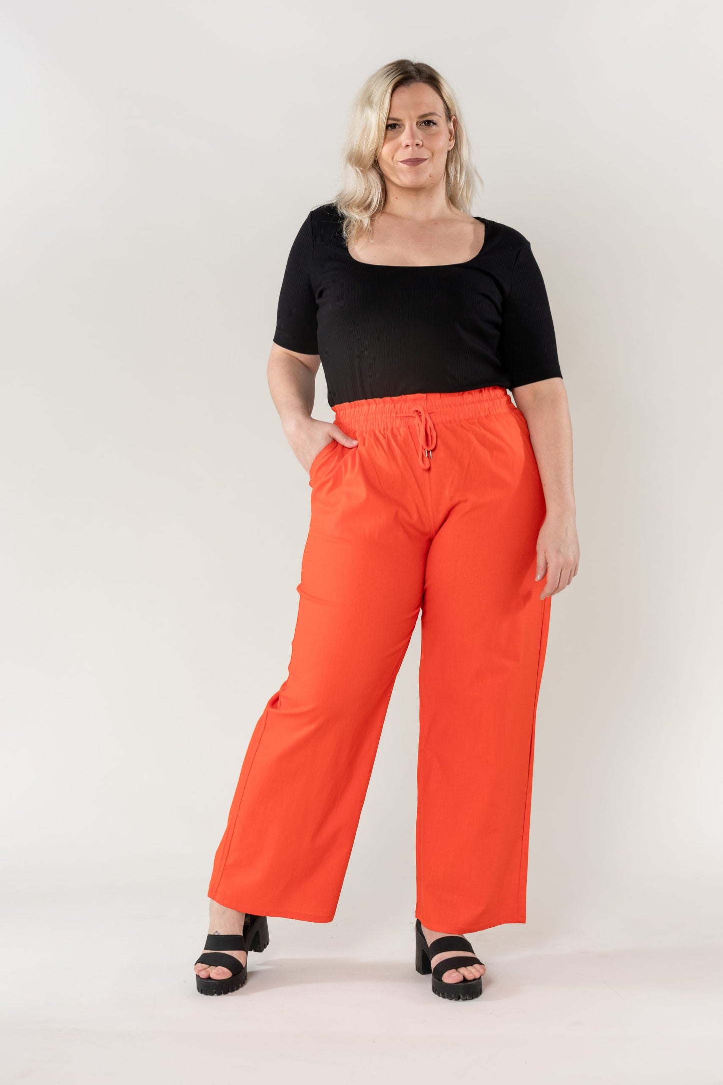 Wholesale Wide Linen Style Orange Pants