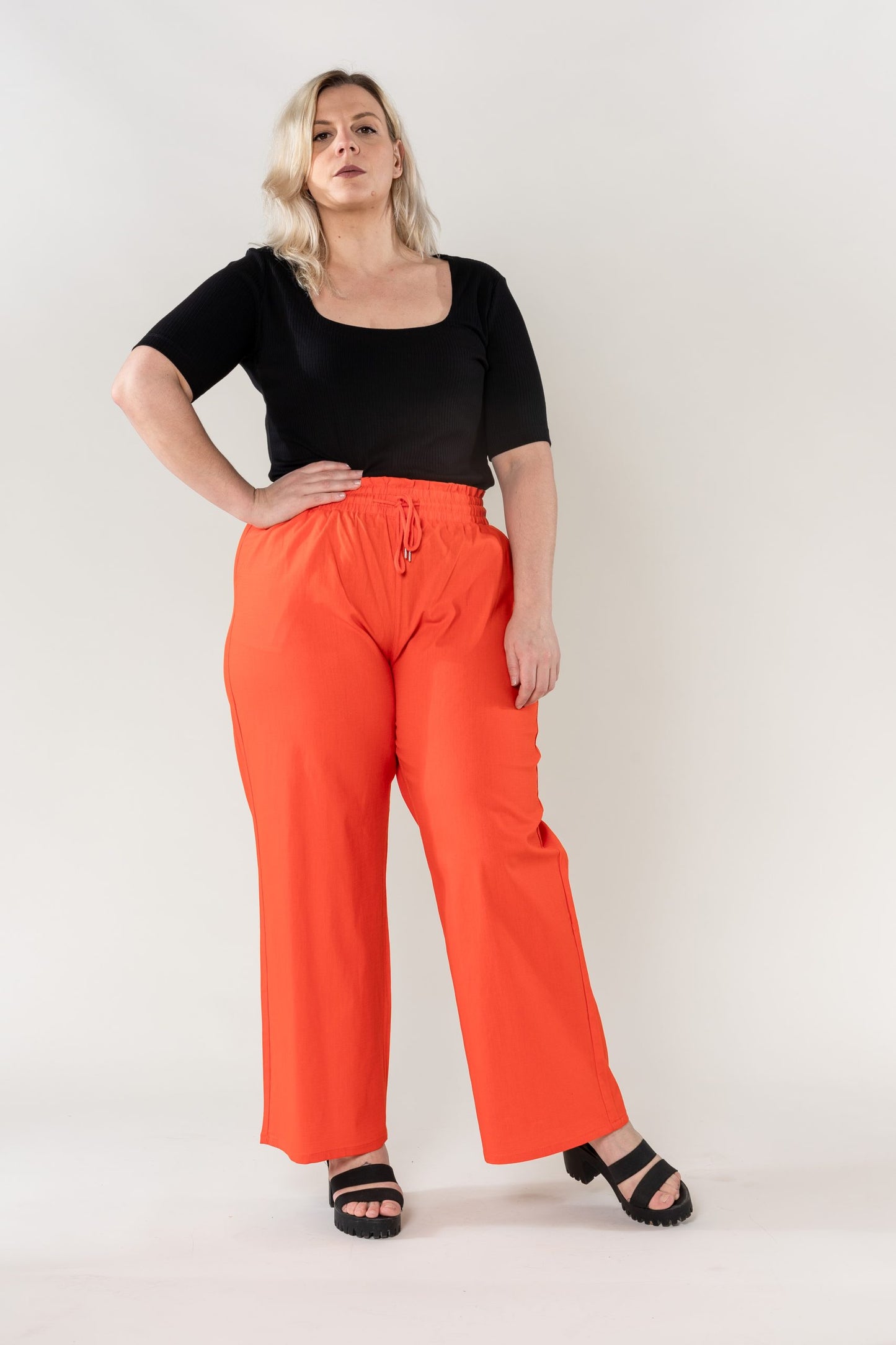 Wholesale Wide Linen Style Orange Pants