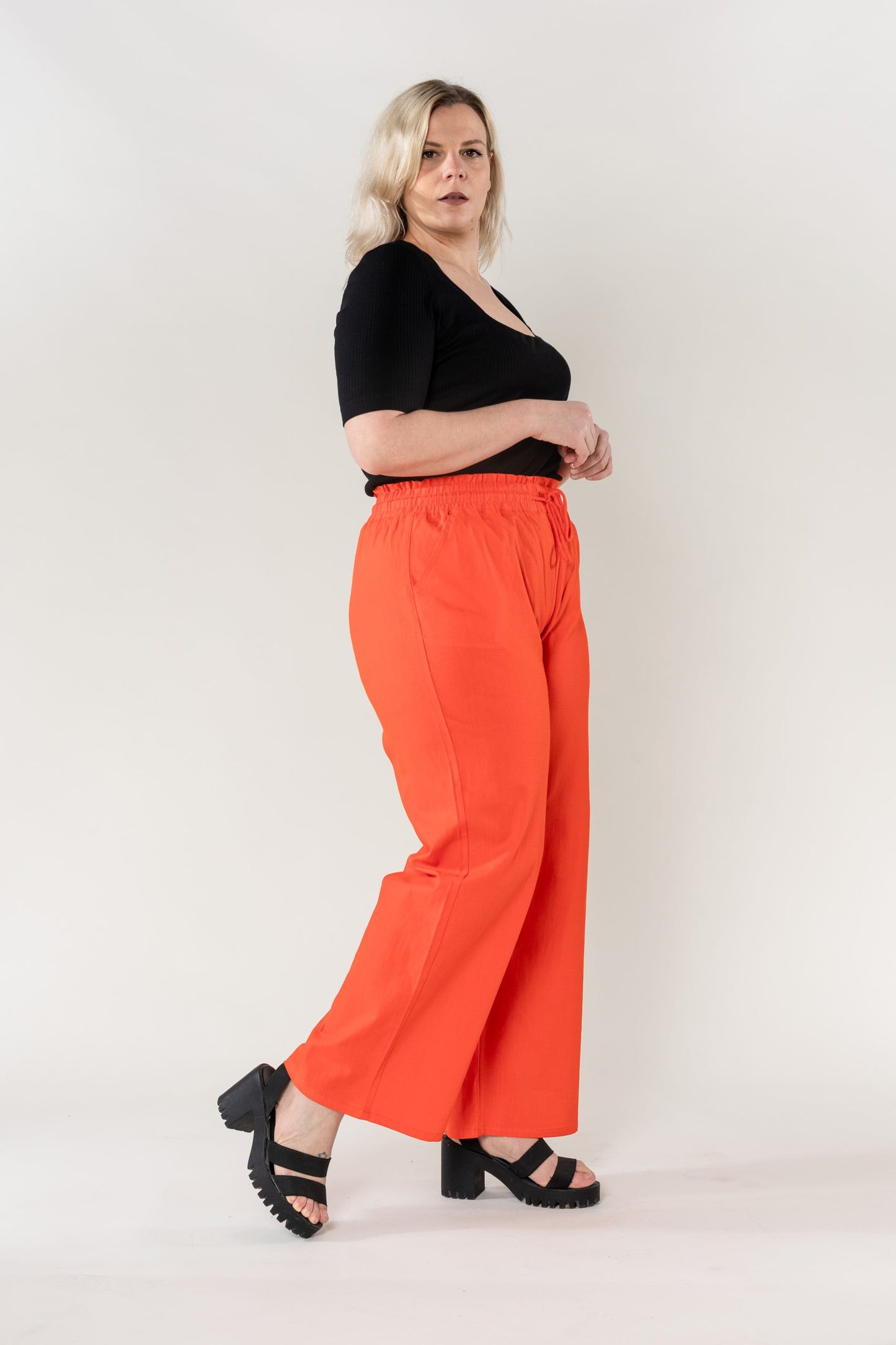 Wholesale Wide Linen Style Orange Pants