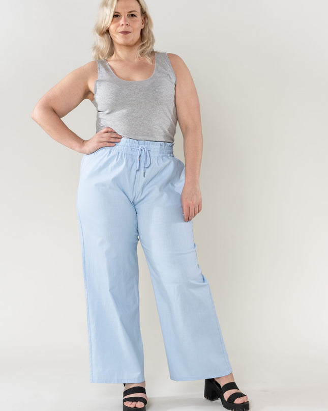 Wholesale Wide Linen Style Sky Blue Pants