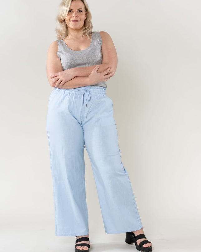 Wholesale Wide Linen Style Sky Blue Pants
