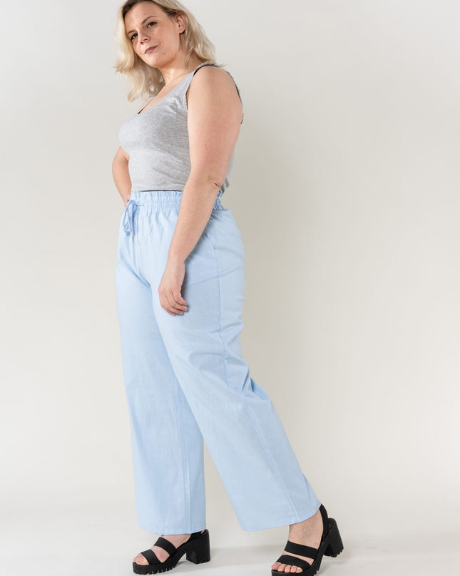 Wholesale Wide Linen Style Sky Blue Pants