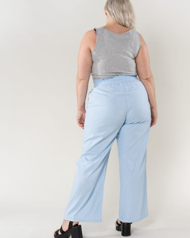 Wholesale Wide Linen Style Sky Blue Pants