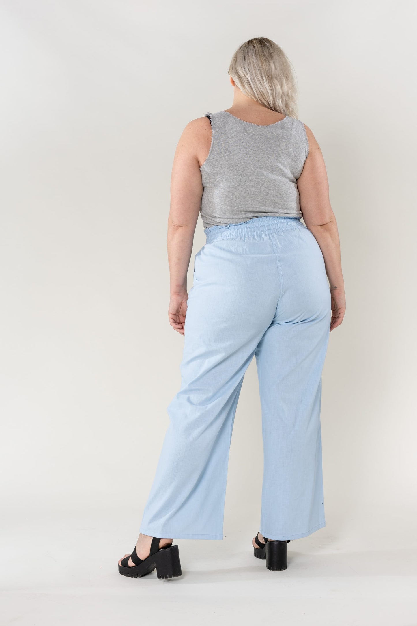 Wholesale Wide Linen Style Sky Blue Pants