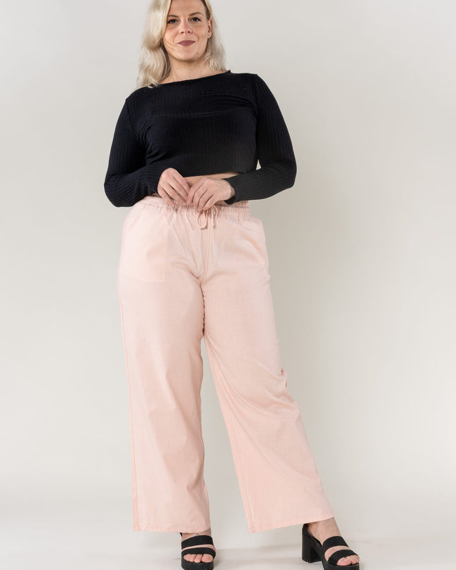 Wholesale Wide Linen Style Baby Pink Pants