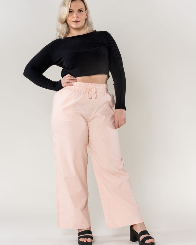 Wholesale Wide Linen Style Baby Pink Pants