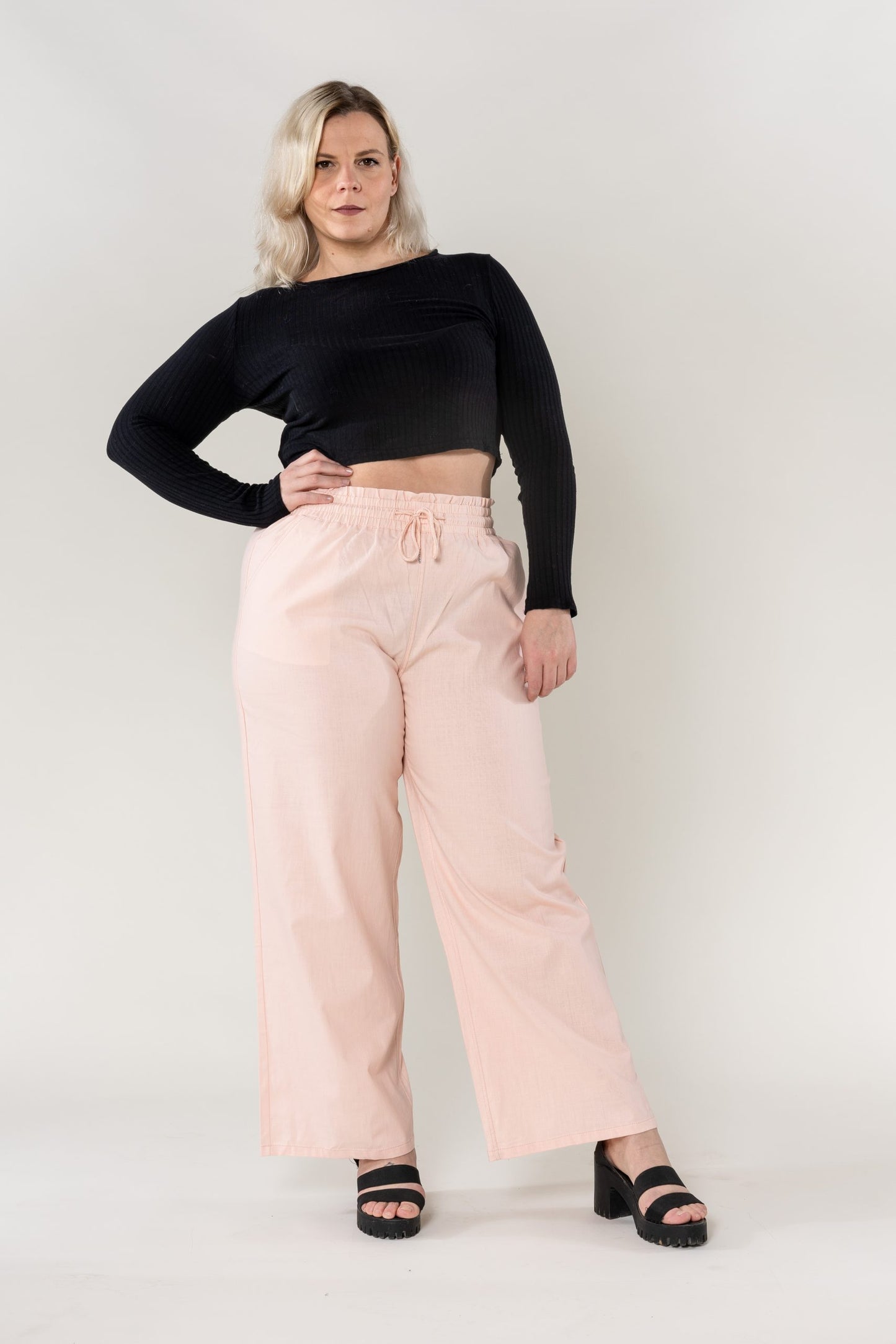 Wholesale Wide Linen Style Baby Pink Pants