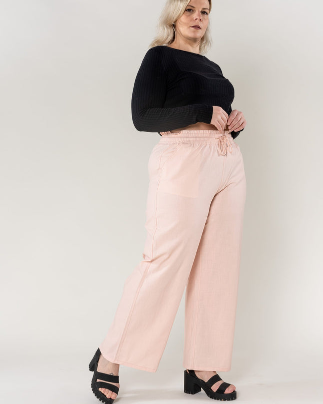 Wholesale Wide Linen Style Baby Pink Pants
