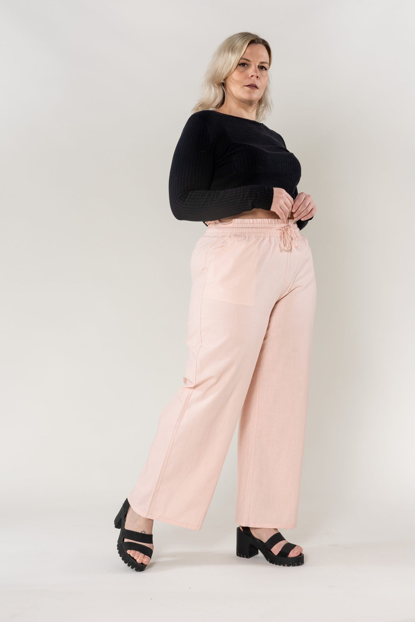 Wholesale Wide Linen Style Baby Pink Pants