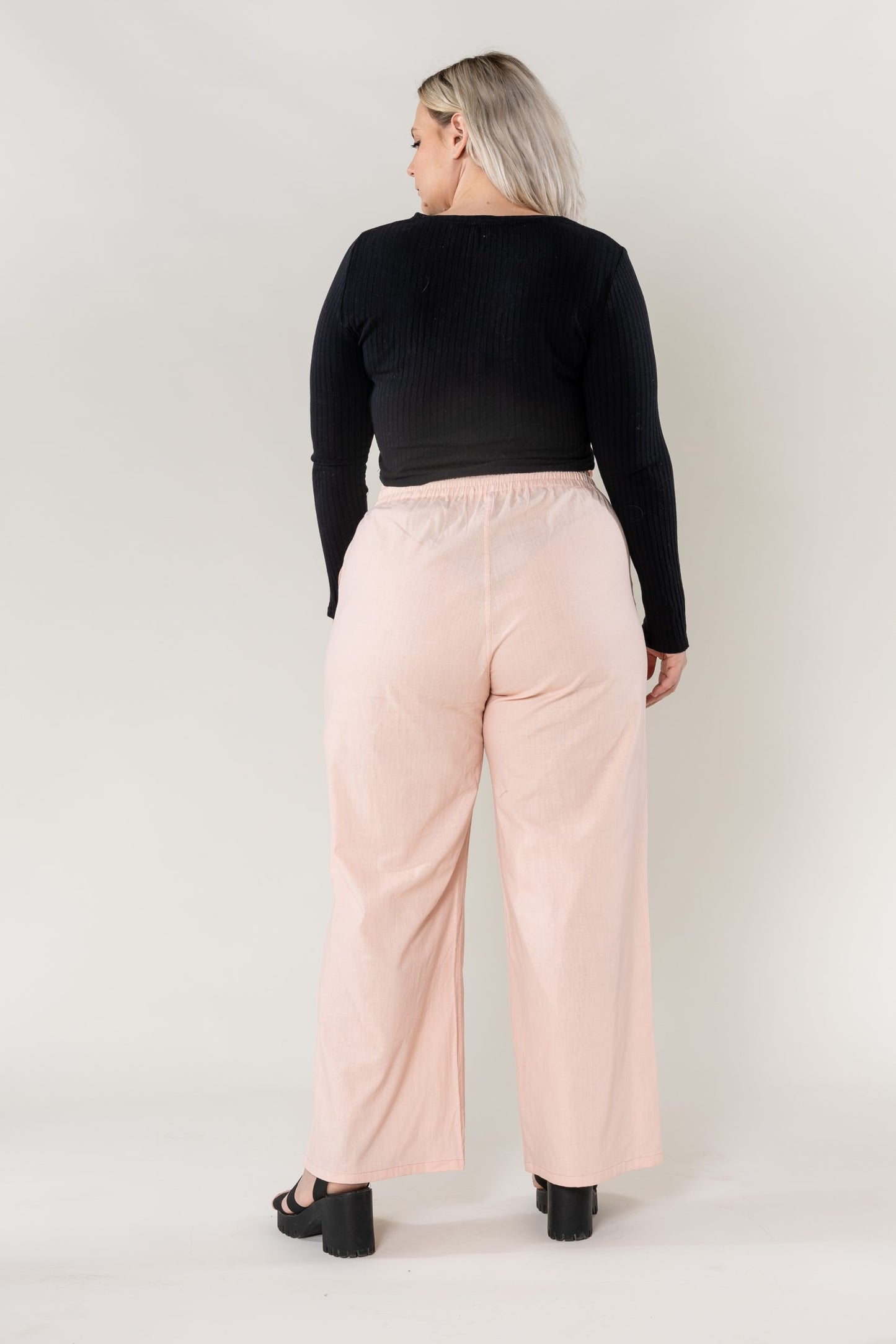 Wholesale Wide Linen Style Baby Pink Pants