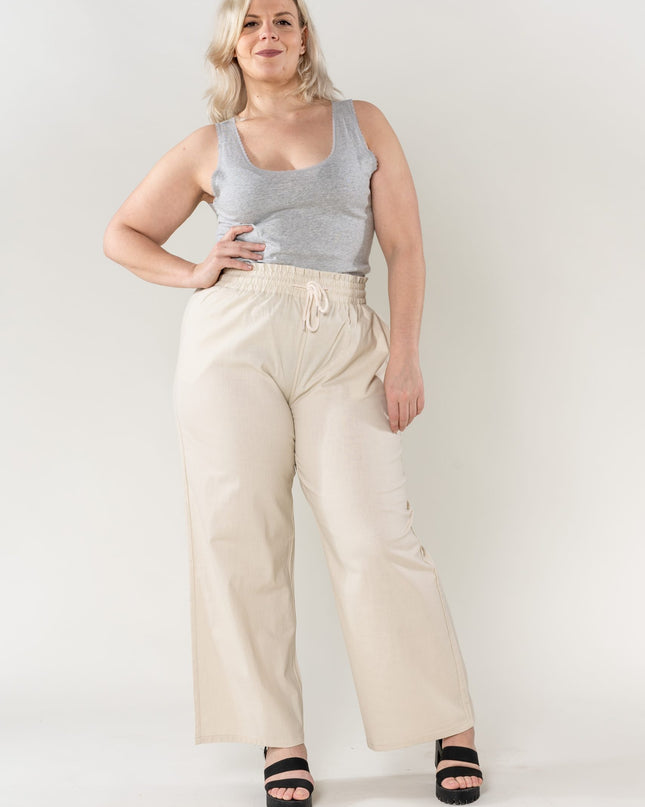 Wholesale Wide Linen Style Beige Pants