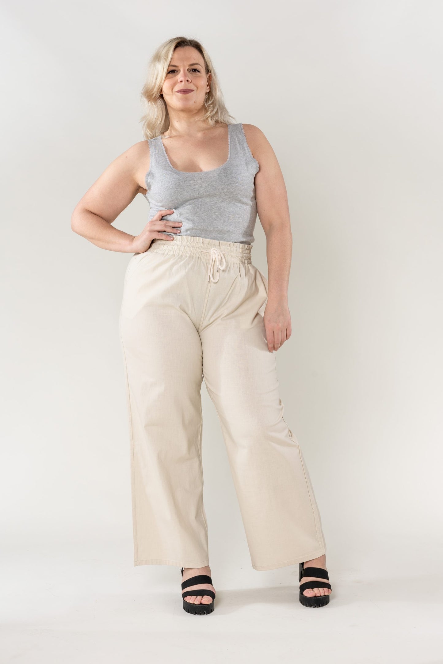 Wholesale Wide Linen Style Beige Pants