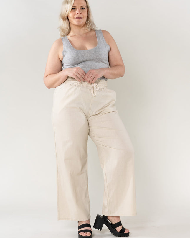 Wholesale Wide Linen Style Beige Pants