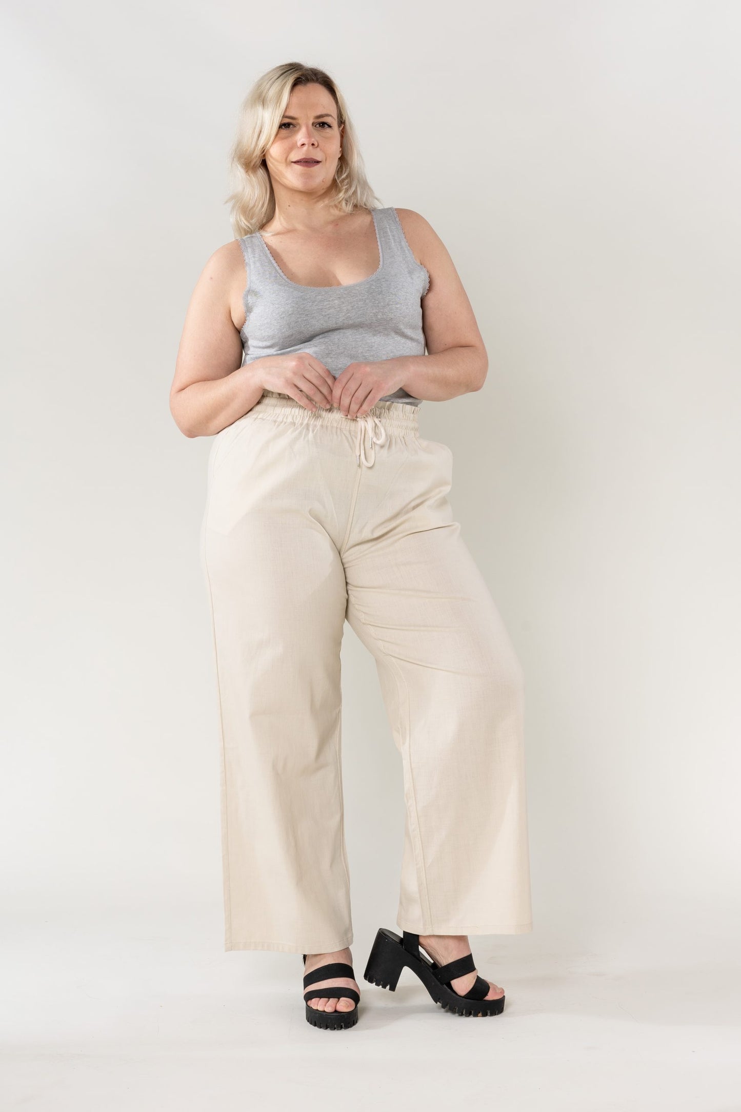 Wholesale Wide Linen Style Beige Pants