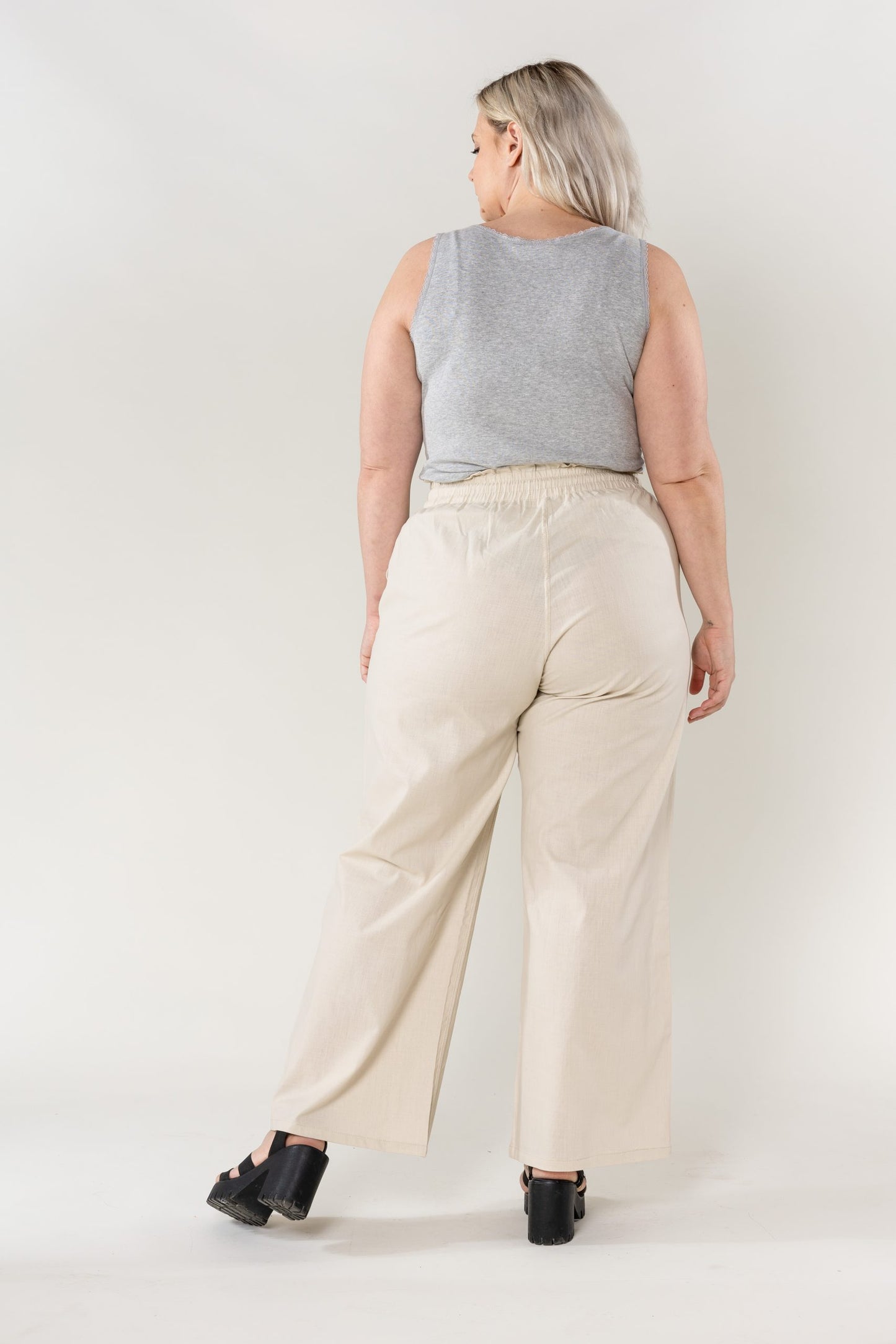 Wholesale Wide Linen Style Beige Pants