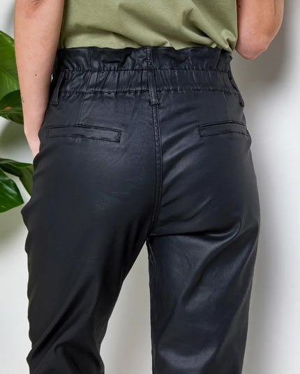 Women's Black Coated Slouchy Trousers