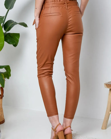 Women's Tan Coated Paperbag Trousers