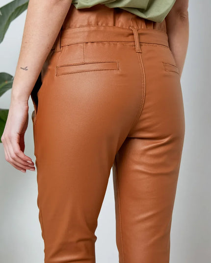 Women's Tan Coated Paperbag Trousers