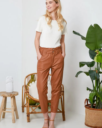 Women's Tan Coated Slouchy Trousers