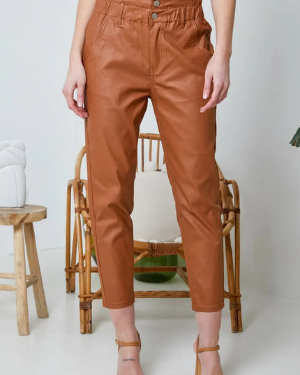 Women's Tan Coated Slouchy Trousers