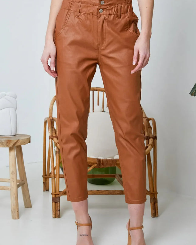 Women's Tan Coated Slouchy Trousers