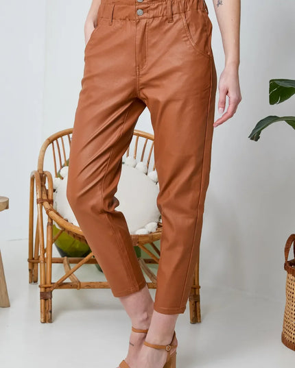 Women's Tan Coated Slouchy Trousers