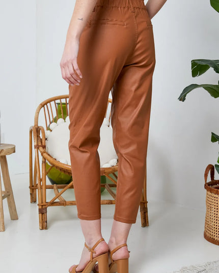 Women's Tan Coated Slouchy Trousers