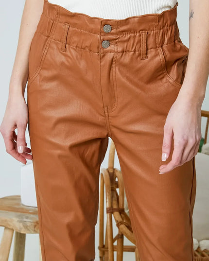 Women's Tan Coated Slouchy Trousers