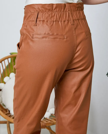 Women's Tan Coated Slouchy Trousers