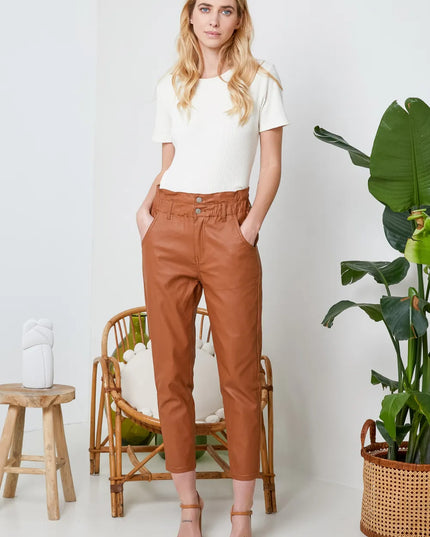 Women's Tan Coated Slouchy Trousers